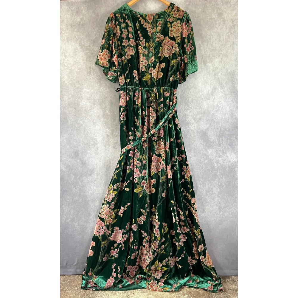 Baltic Born Maxi Dress Womens Large Green Velvet Floral Burnout Wrap Gown NWOT - Picture 2 of 10